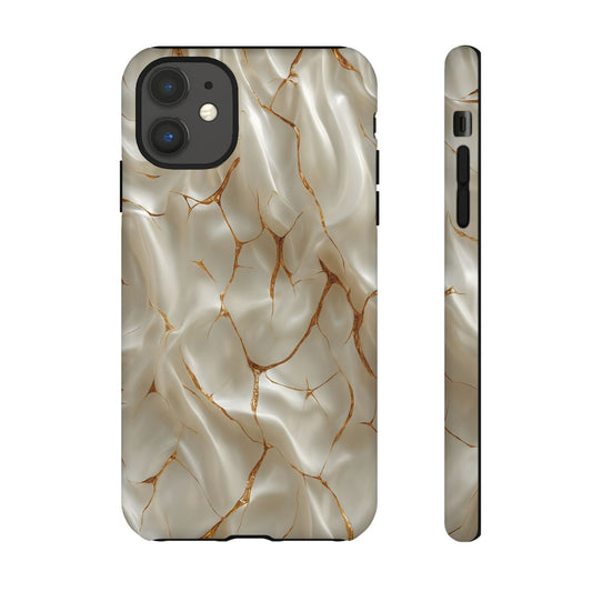 BZN Marbled Pearl Tough Phone Case — Luxury Gold Vein Protective Cover
